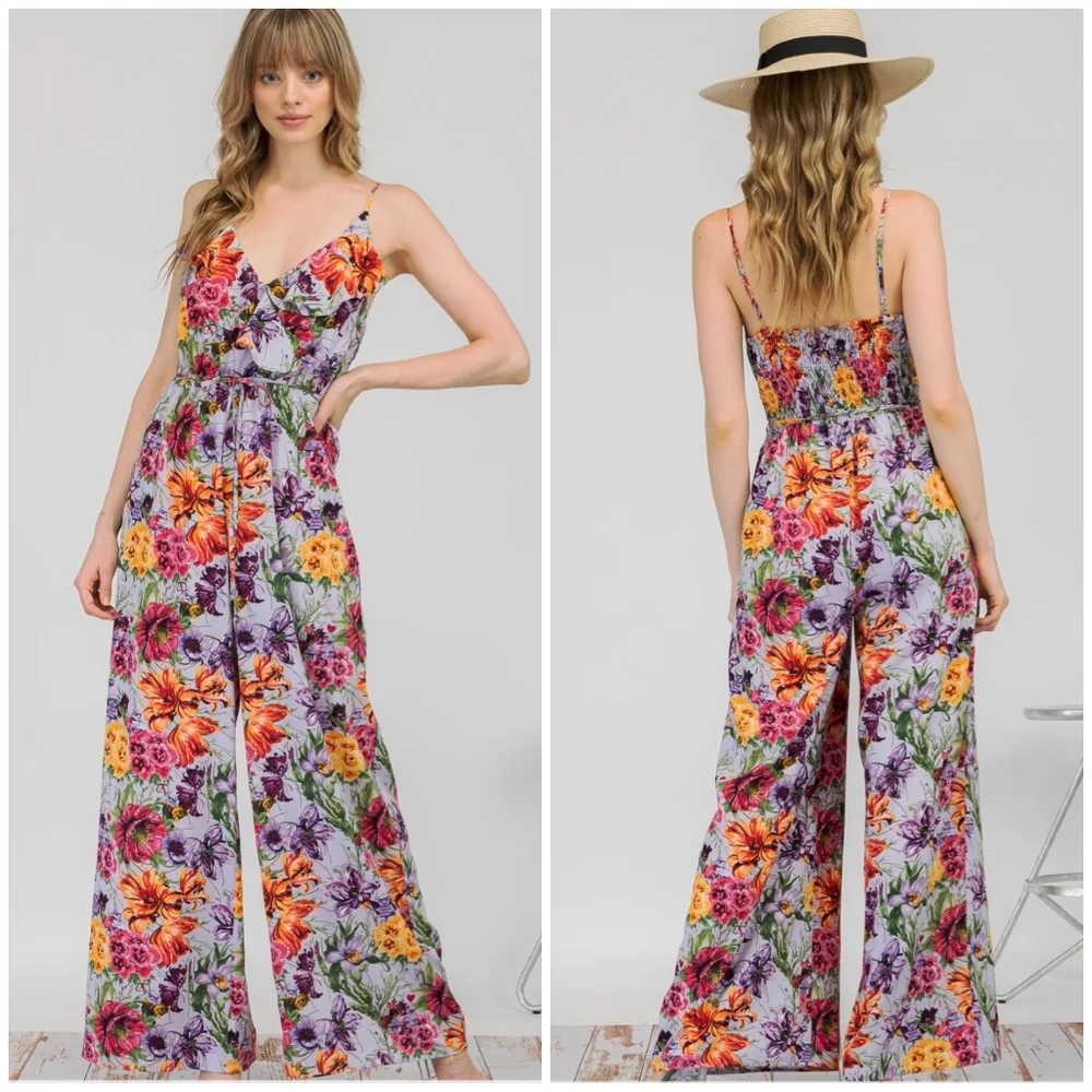 LAST 1❗️AMBITION Lavender Floral Wide Leg Jumpsuit - Picture 6 of 10